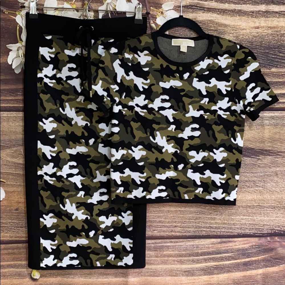 MICHAEL KORS Camo Sweater Top & Skirt Set